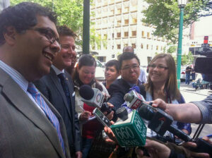 Brian Wong in a media scrum interview.